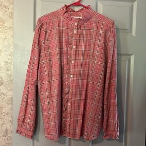 Loft long sleeve plaid XL ruffle front Blouse